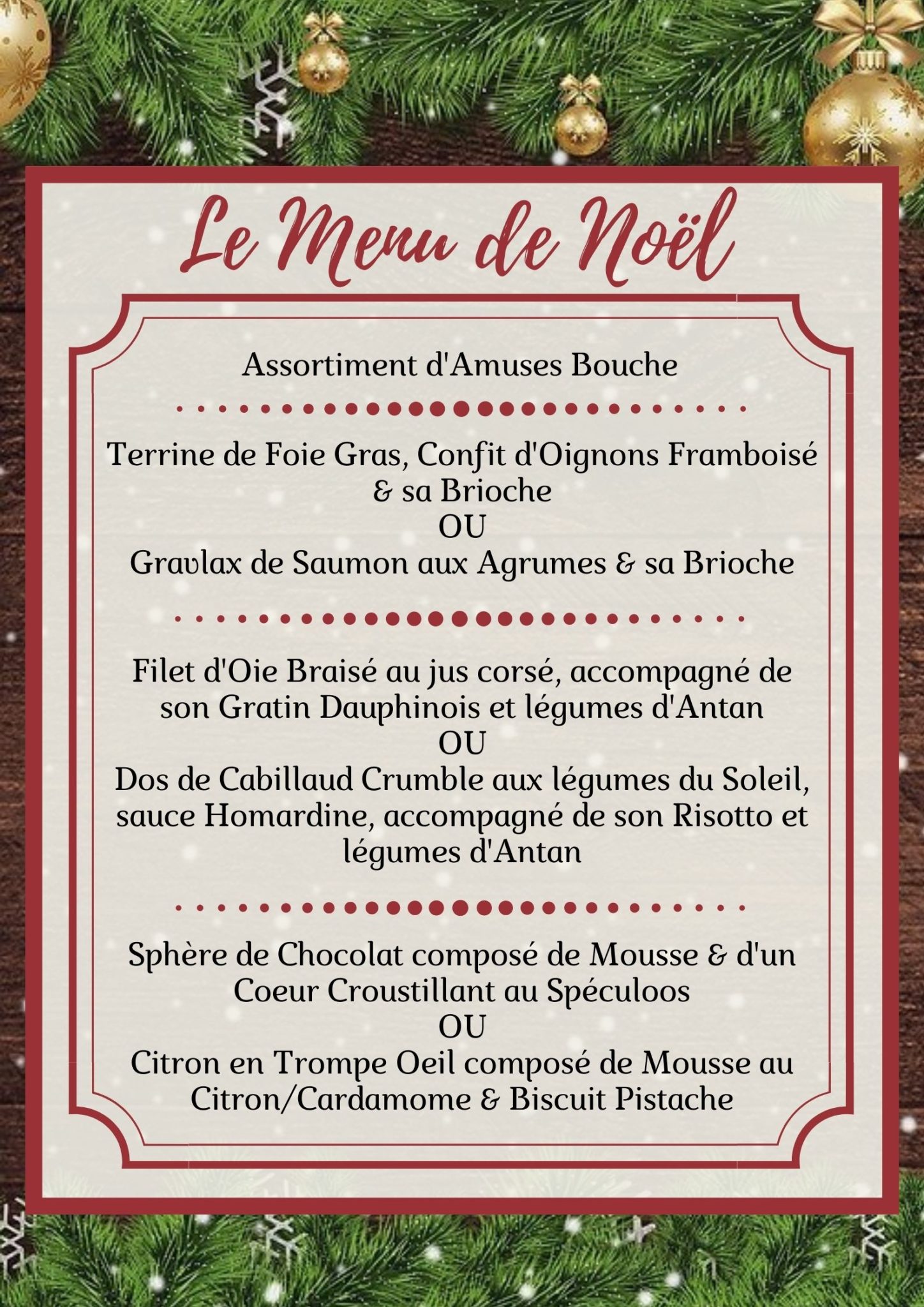 Menu de Noël La Table des Tours