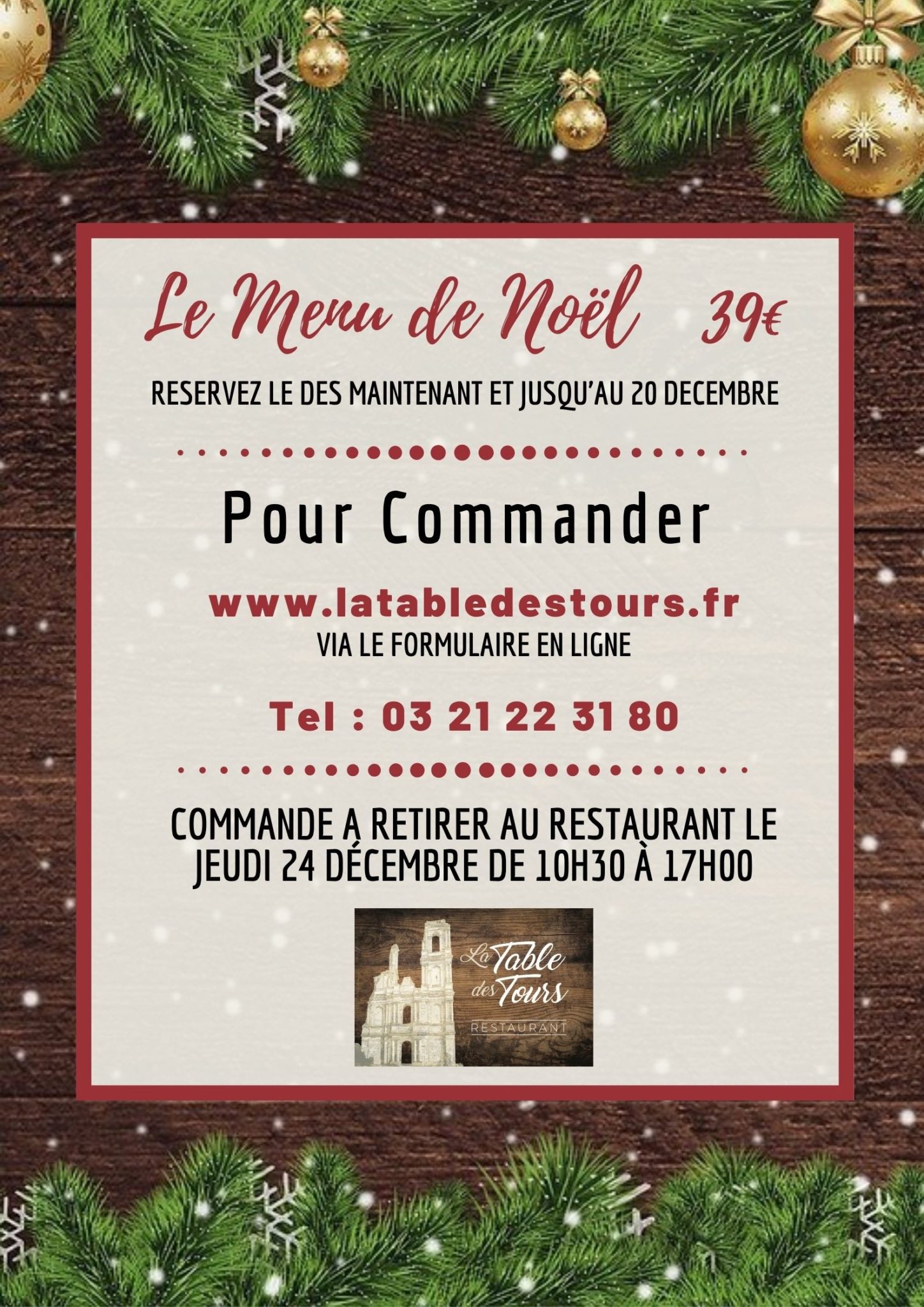 Menu de Noël - La Table des Tours